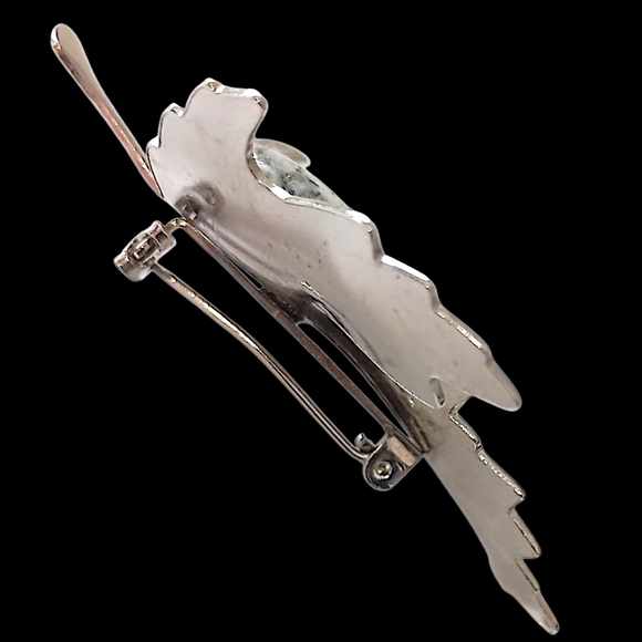 Vintage Maple Leaf Brooch Pin Jasper Cabochon Silver Tone Autumn Harvest‎ Fall - Picture 6 of 15